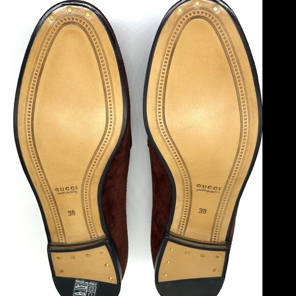 Gucci Jordaan Horsebit Bit Suede Slip On Loafers Flat Shoes Chocolate - Picture 15 of 16